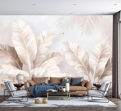 Carta Da Parati Foglie Di Banano Naturali 200X140Cm Beige Wallpaper Carta Da Parati Murale 3D,Fotomurali Piante Alla Moda Per Soggiorno E Camera Da Letto,Decorazione Murale