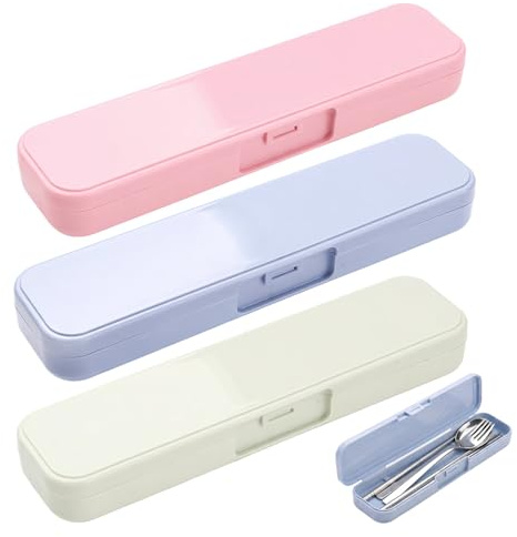 3-Pack Portable Cutlery Case Set – Travel Cutlery Box with Fork, Spoon & Chopsticks Storage, Reusable Plastic Cutlery Pouch for Lunch, Camping & Office
