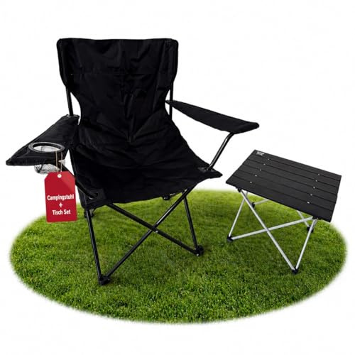 BigDean Campingstuhl mit Tisch Set klappbar Camping Tisch Stuhl Set | Campingstuhl faltbar Angelstuhl Faltstuhl Anglerstuhl - Camping Set Campingstühle Campingtisch mit Stühlen Anglersessel