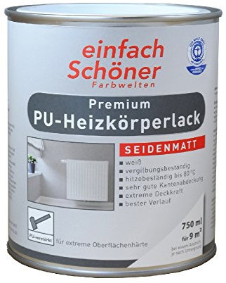 einfach Schöner 750 ml Premium PU Heizkörperlack Weiß Seidenmatt wasserverdünnbar