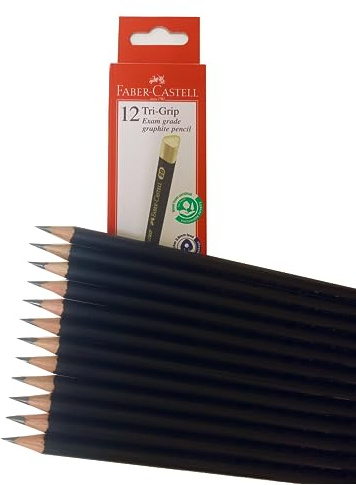 Faber-Castell Wooden Tri-Grip Exam Grade Graphite 2B Pencils, Smooth and Dark Pre-sharpened Wood Pencils - Box of 12