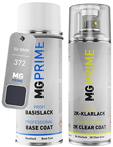 MG PRIME Autolack 2K Spraydosen Set für BMW 372 Stahlblau Metallic/Steel Blue Metallic Basislack 2 Komponenten Klarlack Sprühdose