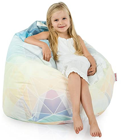 Italpouf Sitzsack L Kindersitzsack, Indoor, Sitzsack Sessel für Kinder, EPS Perlen Füllung, Abnehmbarer Bezug, Maschinenwaschbar, Kindersessel, Zertifiziert, Abstrakt Pastell