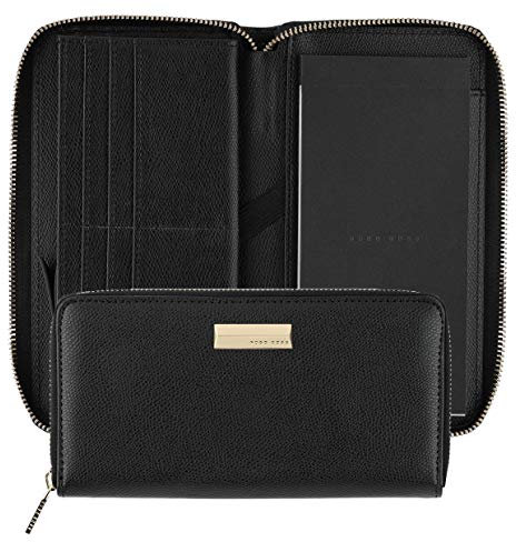 Hugo Boss Brieftasche Geldbörse Vivid Schwarz mit Reißverschluss aus Kunstleder, Maße: 207 x 112 x 25 m, HEV006A