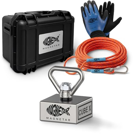 Magnetar - Magnetfischen Set - X-Line - Magnetangel Paket mit Seil und Handschuhen - 360 Angelmagnet zum Magnet fischen (CUBE X)