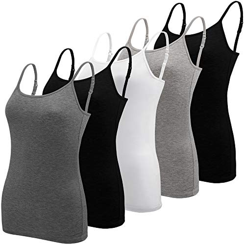 BQTQ 5 Stück Unterhemd Damen Spaghetti Top Spaghettiträger Basic Cami Tank Tops mit Verstellbarer Strap für Frauen
