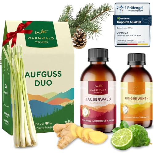 Warmwald - Saunaaufguss - Sauna Aufgussmittel mit natürlichen ätherischen Ölen - Saunaöl - Saunaduft (DUETT - 2 x 100ml)