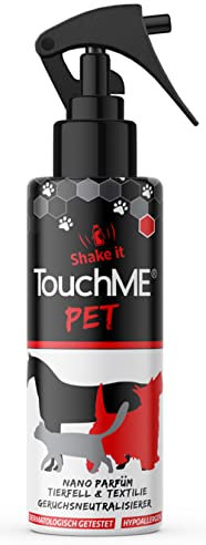 TouchME - berührungsaktiver Geruchsentferner & Textilerfrischer Spray | gegen Tiergeruch im Hundebett oder Katzenkörbchen | inkl. Fellpflege für Hunde, Katzen & Pferde | Pet Blue200ml (fruchtig)
