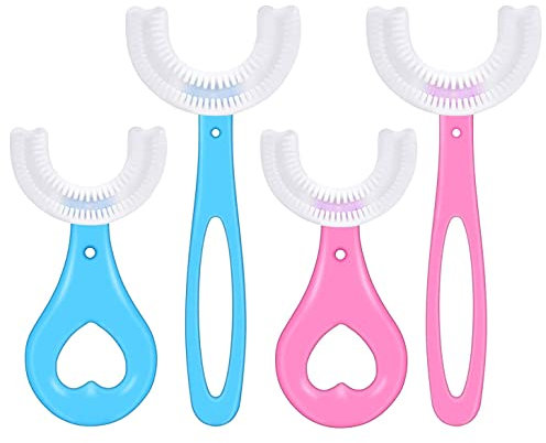 4 Stück Kinder Zahnbürste Rundumreinigung 360 Grad U-förmige Kinderzahnbürste Baby Zahnbürste, Weiche Silikonborsten für Kinder von 2 –12 Jahren)