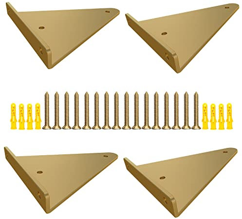 Gold Dekorative Unsichtbare Regalhalterungen Schwerlast Dicke Eisenkunst Regalträger Schwimmende Wandregale Zum Selbermachen, für Küche, Wohnzimmer, Balkon, 4 Stück (Length 140mm)