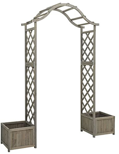 SKM Pérgola de jardín con jardinera gris madera maciza de abeto