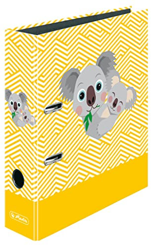 herlitz Ordner maX.file A4, 8cm, für Kinder, Gelb, Motiv: Cute Animals Koala, 1 Stück