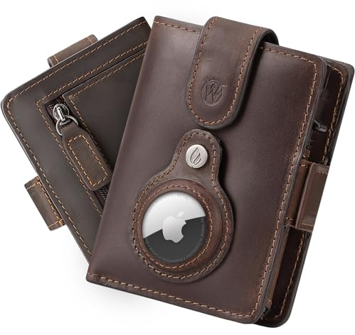 Will Fire® Smart Wallet Herren mit Airtag-Fach & Photokapsel | Inkl. Anhänger | Echtleder Airtag 2 Wallet mit Münzfach & Scheinfach | RFID Schutz | Bis zu 12 Karten | [Coffee]