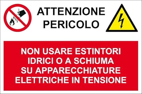 generico Cartello Non Usare estintori idrici o a Schiuma - 20x30 cm - 3 Pezzi - Adesivo per Interni - MR008