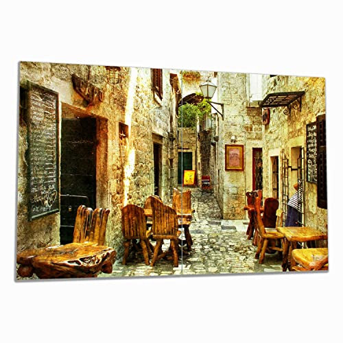 Wallario Herdabdeckplatte/Spritzschutz aus Glas, 2-teilig, 80x52cm, für Ceran- und Induktionsherde, Italienische kleine Gasse