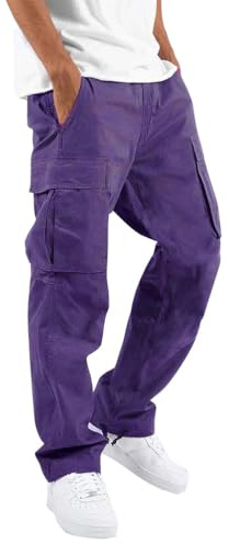ORANDESIGNE Homme Pantalons Casual Jeans Sport Jogging Slim Fit Militaire Cargo Montagne Baggy Pants Multi Poches Pantalon Cargo Homme Casual Sport Jogging Jogger Chino C Violet XXL
