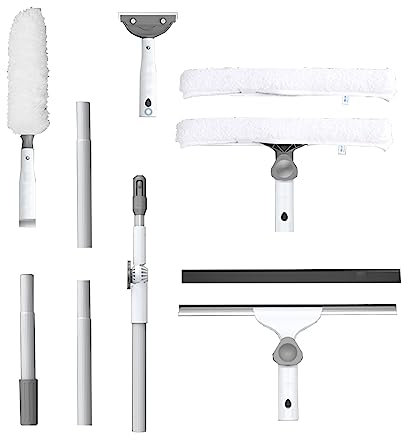35cm Gummilippe, Kombi Fensterwischer und 2m Alu Teleskopstange,Professioneller Fensterwischer, Duschwischer,für Innen-/Außenfenster, Badezimmer, Fliesen, Autos