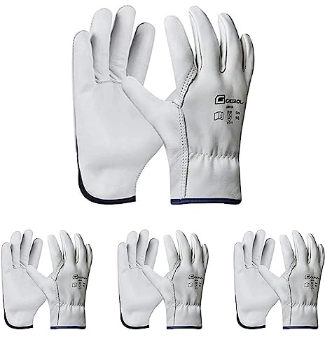 Gebol Driver | Arbeitshandschuhe aus Leder mit hoher Widerstandsfähigkeit | Lederhandschuhe für Herren | Größe XXL (Gr 11) | Weiß | 1 Paar (Packung mit 4)