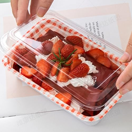 OUKEYI 25 Pack Plastic Dessert Boxes Cake Boxes, Plaid Charcuterie Boxes with Clear Lids to Go Picnic Food Containers for Cake Slice, Bakery Desserts Packing Box (Pink)