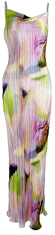 LASPIA Maxikleid mit Wasserfallausschnitt, sexy Schulterträgern, plissiert, Maxilänge – Sommerkleid für Hochzeitsgäste für Damen, Pink, Klein