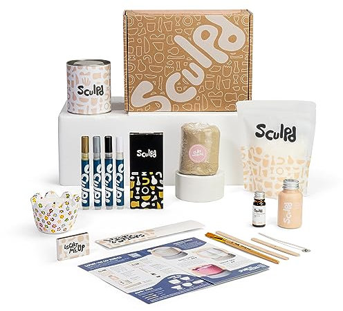 Sculpd Kerzenherstellung Töpfer-Set mit lufttrocknendem Ton und Acrylfarbstift, Anfänger-Kerzen-Starter-Kit für Erwachsene mit ungiftigem Öko-Sojawachs, duftendem Duftöl, Kerzenlack, Werkzeugen und