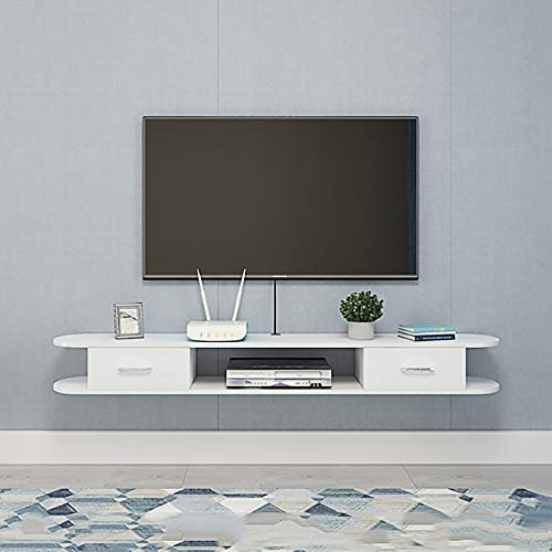SORVA Mobile TV, Lowboard TV, Mensole sospese, Supporto TV sospeso a Parete, Libreria consolle portaoggetti Bianca 120/140/160CM, Consolle TV Galleggiante con Ante. (Dimensioni: 140 cm)