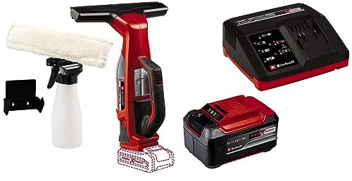 Einhell nettoyeur de vitres sans fil BRILLIANTO Power X-Change (18 V, buse aspirante de 28 cm, nettoyage sans traces, vendu avec pulvérisateur et bonnette microfibre) avec Chargeur et Batterie 5,2Ah