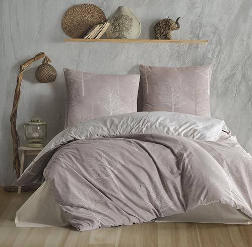ZIRVEHOME Bettwäsche 155x220 cm. 4 teilig Set braun 100% Baumwolle/Renforcé mit Reißverschluss Atmungsaktiver Wende bettbezug geblümt Kissenbezug 80x80 cm. Basel