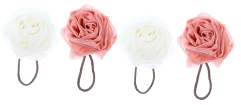 FRCOLOR 4pièces Éponge De Bain Forme De De Mesh Roses Lot De Blanc Lacté Pour Nettoyage Et Rafraîchissant