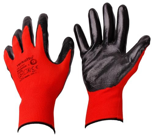 MIVOS Schutzhandschuhe 12 Paar - Größe 10 - Handschuhe für Herren und Damen - Arbeitshandschuhe mit Nitril-Beschichtung und optimaler Griffigkeit - Gartenhandschuhe - ideal für Montagearbeit