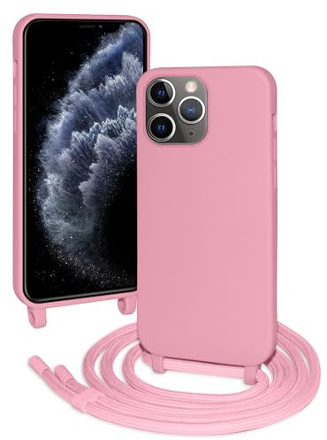 FERLAN Silikon Handykette für iPhone 11 Pro Max Hülle mit Band,Stylische Verstellbarer Halskette Handyhülle,Necklace (abnehmbar) Hülle mit Band,Handyhülle für zum Umhängen,Rosa