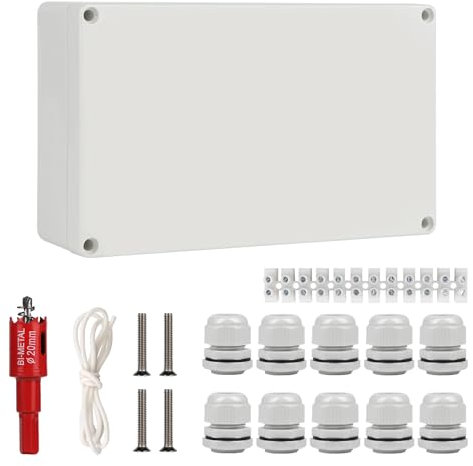 CPROSP Abzweigdose Wasserdicht IP66 Feuchtraumdosen Aufputz-Abzweigkasten 200x120x55mm für Ø6-12 mm, mit 10x Kabelverschraubungen, abzweigdose obo mit Lochsäge 20mm
