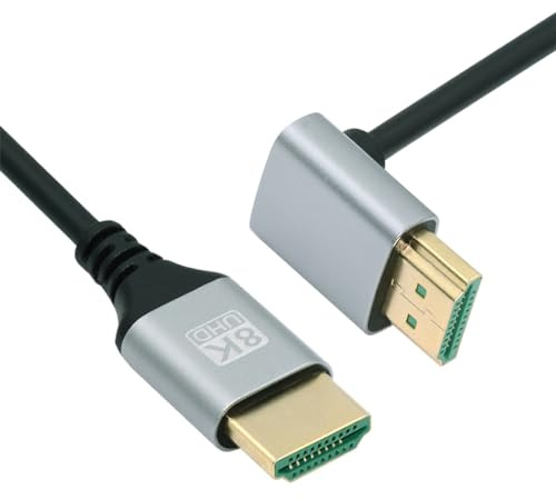 NFHK HDMI 2.1 ultratunn HDTV-kabel 8K 4K Hyper Super flexibel, smal kabel, vinklad 90 grader, typ A-kontakt till kontakt för dator HDTV 100 cm
