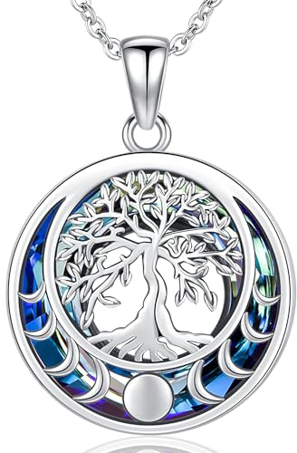 Collier Arbre de Vie Argent Sterling 925 Boucle d'oreille Arbre de Vie pour Femme Bijoux Arbre de Vie, Idée Cadeau Anniversaire pour Maman/Petite Amie/Epouse(Chaîne de 46cm)