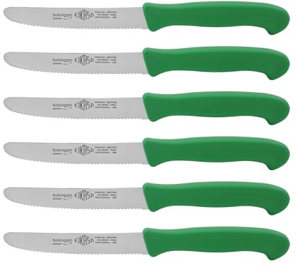 EIKASO Solingen Frühstücksmesser Tafelmesser Brötchenmesser Set 6tlg hergestellt in Solingen aus Molybdänstahl 1.4116 für Bagels Croissant Aufstrich (Grün)