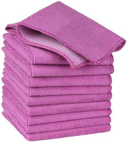 uxcell Juego de 10 paños de cocina para platos, paños de microfibra absorbentes, trapos de secado rápido con lado de estropajo de poliéster para limpieza de cocina y mantenimiento del hogar, 12 x 12