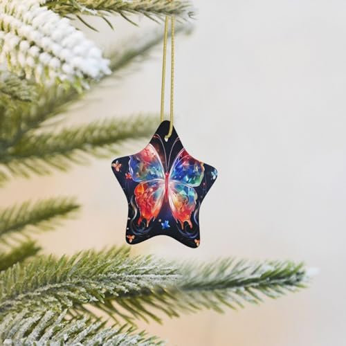 2023 Weihnachtsbaumschmuck Musik Schmetterling hängende Stern Ornamente Weihnachten Keramik Porzellan Dekorationen Baum hängende Ornamente für Zuhause Urlaub Dekor Hochzeitsgeschenke