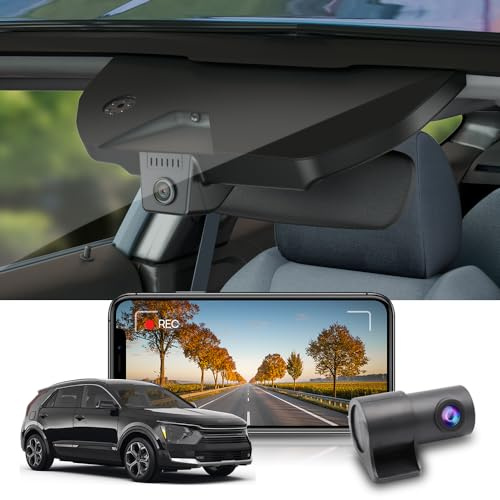 Fitcamx Dual Dash Cam 2160P+1080P Lämplig för Kia NIRO and NIRO EV 2023-2026 (HD2-AT100), OEM Dashcam 4K UHD Video WiFi, G-sensor, Loop-inspelning, WDR Dash-kamera, Plug & Play, 128GB kort