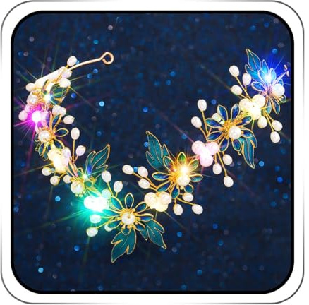 IYOU Leuchtende Feen Stirnband Grün Blume Elf Kopfschmuck Blatt Perle Elfen Tiaras Braut Hochzeit Haarschmuck für Frauen