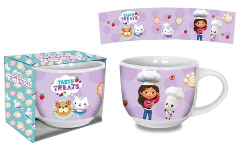 Coriex Gabbu Dollhouse Tazza Larga In Ceramica Con Manico Per Bambine, Tazza per Colazione 380 ml, Idea Regalo, 3+ Anni