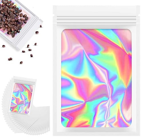 100 Sacs en Mylar Avec Fenêtre Transparente, Sacs Holographiques, 8 x 13 cm Pour le Stockage de Petits Objets, Café, Bonbons, Blanc