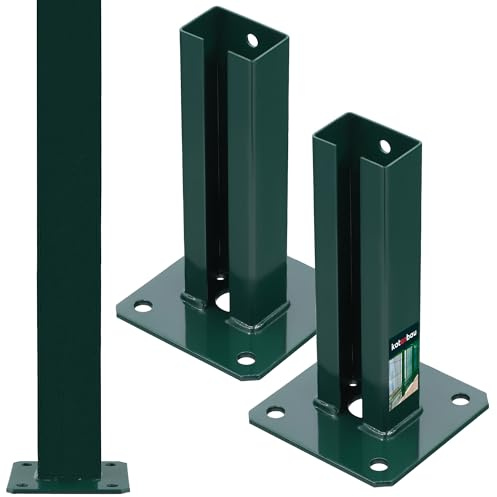 KOTARBAU® Pfostenträger für Zaunpfosten aus Metall, 60x40 mm, 2er Set | für Doppelstabmattenzaun Pfosten, Aufschraubhülse, Pfostenschuh zum Aufschrauben, pulverbeschichteter Stahl, Grün