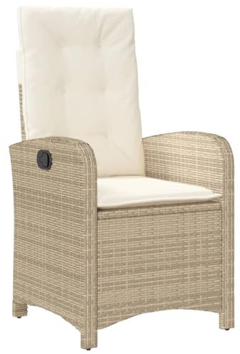 Gecheer Verstellbar Garten Liegestuhl Gartenstuhl mit Auflage Relaxstuhl Sessel Sonnenliege Hochlehner Stuhl Gartensessel Gartenmöbel Beige Poly Rattan