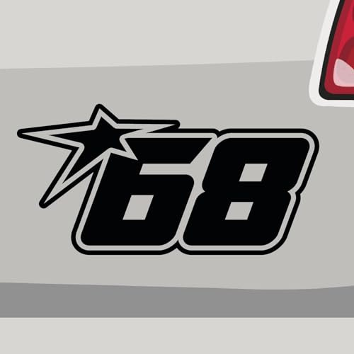 Stickerfreaks Startnummer 68 Aufkleber Number Sticker Stern Zahl Auto Bike Decal Vinyl Aufkleber Größe: 10x5cm (S) | Farbe: 90-Silber | Number Sticker Kleber Deko Tuning Startnummer