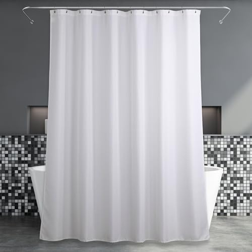 Weißer Duschvorhang für Badezimmer: Wasserabweisend Badevorhang, 214L×183B | Polyester Duschvorhang mit gestreifter Textur im Leinen-Look, eleganter Unifarben-Stil, leicht, waschbar, halbdurchscheinend