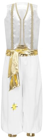 Yihuimin Arabian Prince Street Dance Suits for Boys Silky Waistcoat with Harem Pants White 15-16 Years
