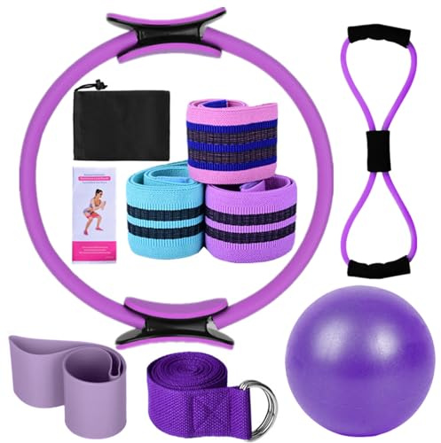 Solinder - Fasce elastiche per il sollevamento glutei, set yoga per donne, attrezzatura Pilates per la casa, Magic Ring Pilates, palla yoga, 25 cm, resistenza a forma di 8
