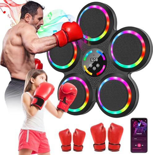 Music Boxing Machine, Smart Elektronische Boxmaschine LED Wandmontiertes Boxziel mit Boxhandschuhen, 9 Geschwindigkeiten, 9 Modi, Automatische Zählung, Geschenk Für Erwachsene und Kinder Exercise