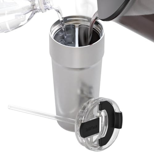 2-i-1 varm- och kallvakuumisolerade dricksglas, 8,5 dl rostfritt stål dubbelkammare, läckagesäker, BPA-fri, passar kopphållare, resekaffemugg, delad kopp, 2 drycker, 2 sidor, kaffe och vatten