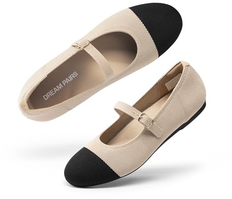 DREAM PAIRS Zapatos Planos Casuales con Puntera Redonda para Mujer Cómodos sin Cordones con Plantilla Acolchada,Size 38,Desnudo/Negro,DWUMFA2519